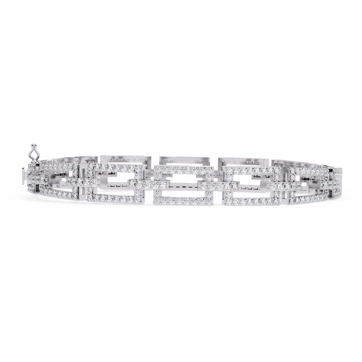 White Gold Diamond Open Rectangle Ladder Link Bracelet