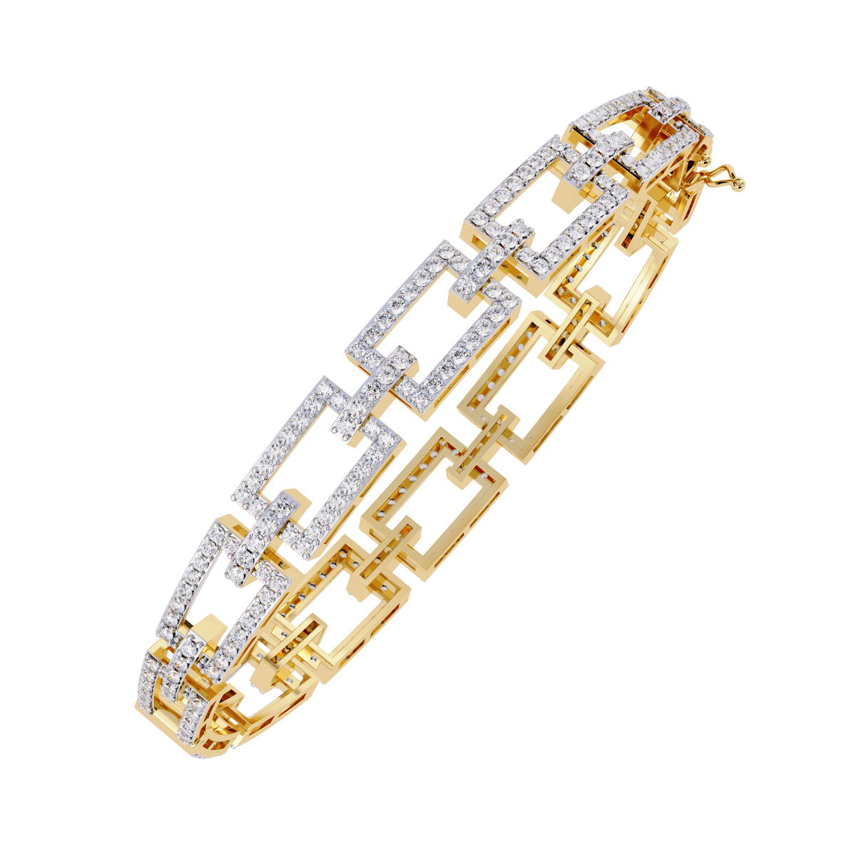 Yellow Gold Open Square Pavé Link Bracelet