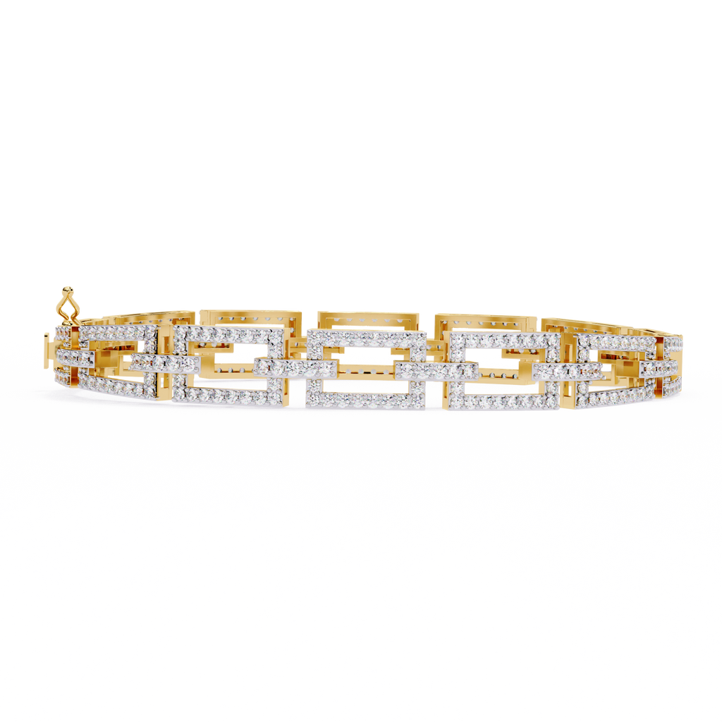 Yellow Gold Open Square Pavé Link Bracelet
