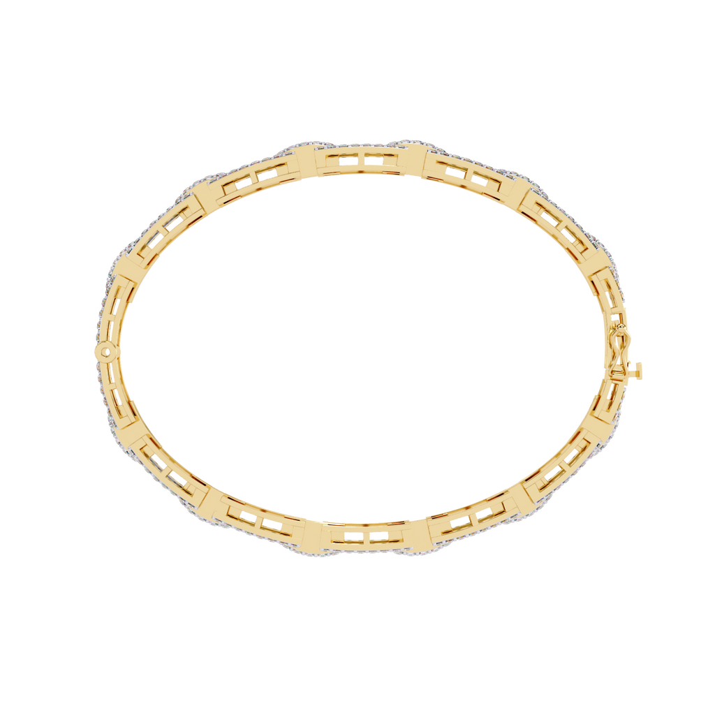 Yellow Gold Open Square Pavé Link Bracelet