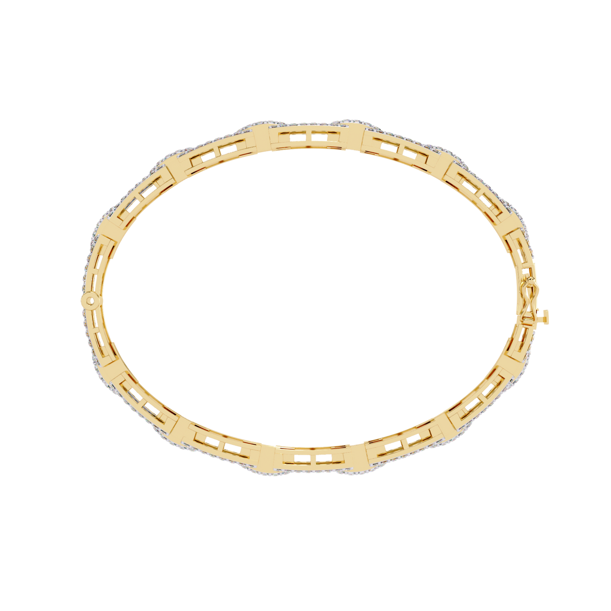 Yellow Gold Open Square Pavé Link Bracelet