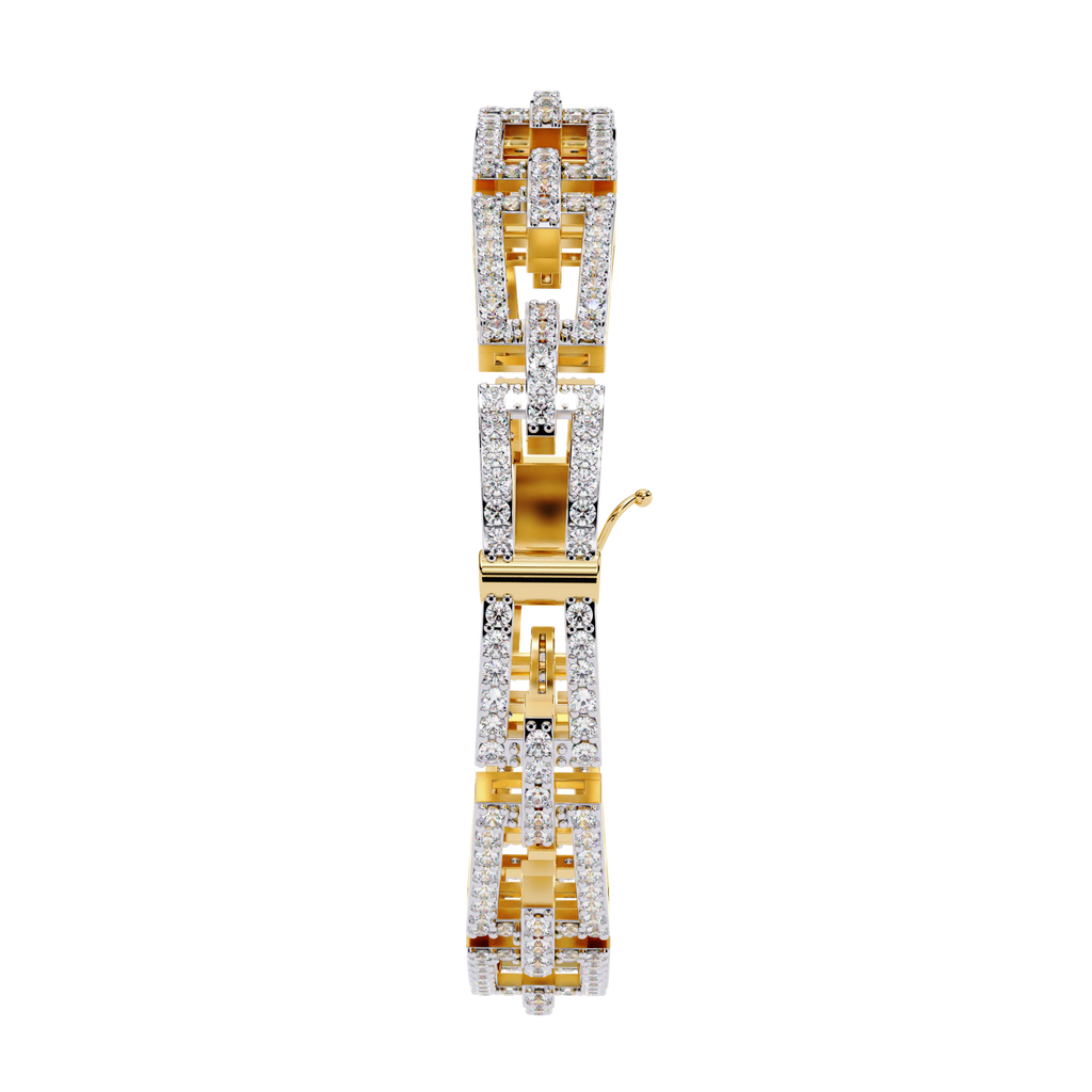 Yellow Gold Open Square Pavé Link Bracelet