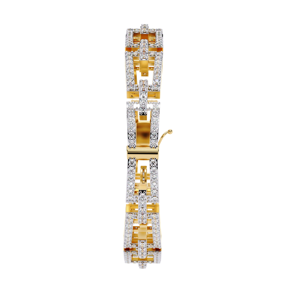 Yellow Gold Open Square Pavé Link Bracelet