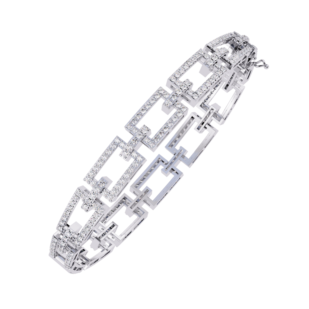 White Gold Diamond Open Rectangle Ladder Link Bracelet
