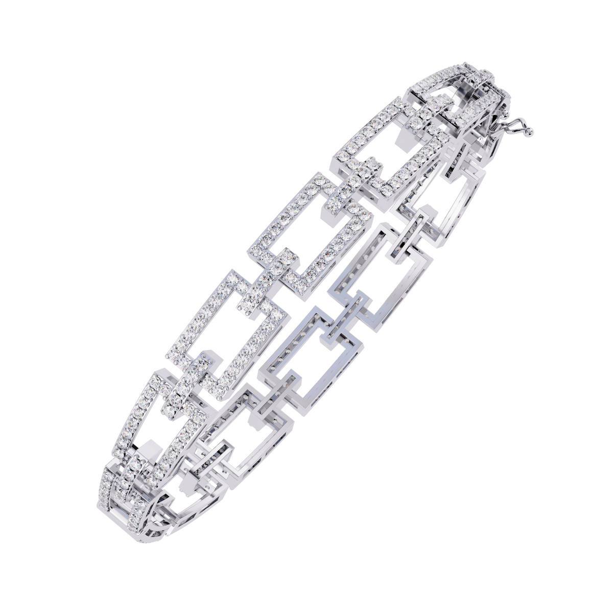 White Gold Diamond Open Rectangle Ladder Link Bracelet