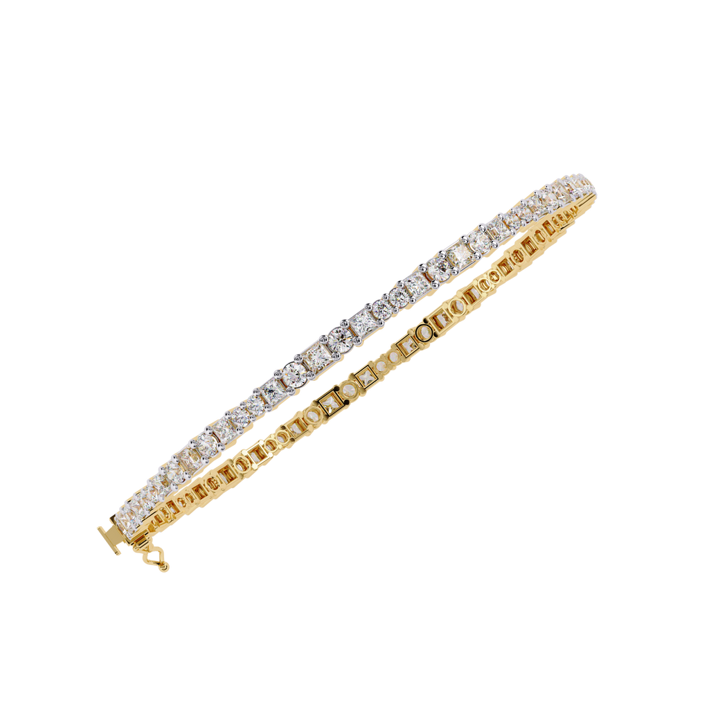 Yellow Gold Alternating Round and Princess Tennis Bracelet