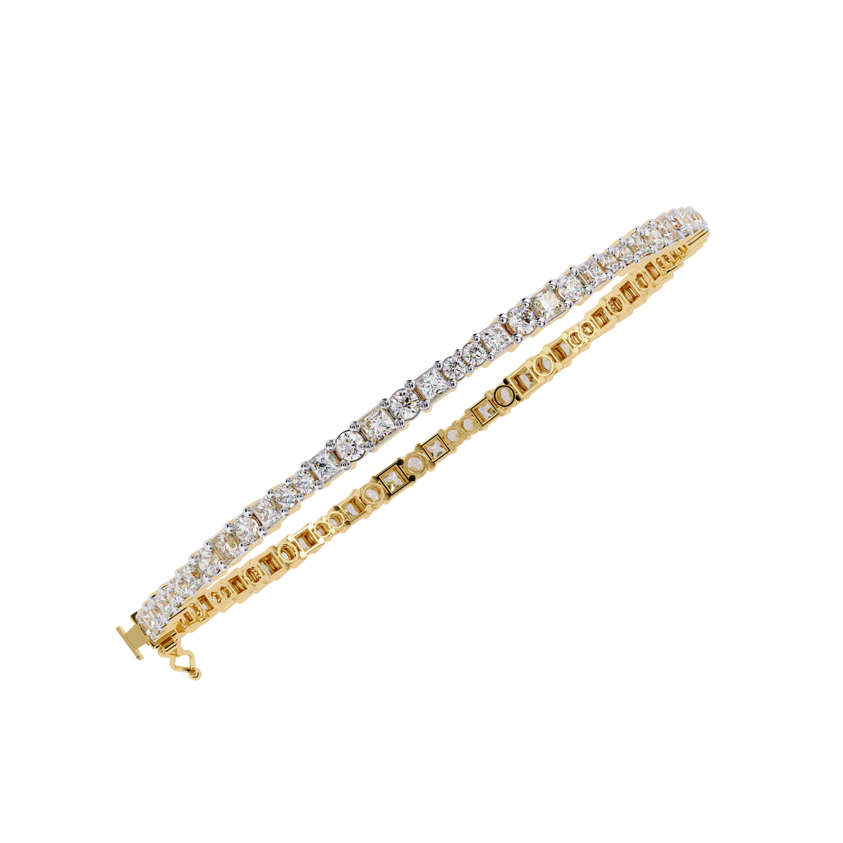 Yellow Gold Alternating Round and Princess Tennis Bracelet
