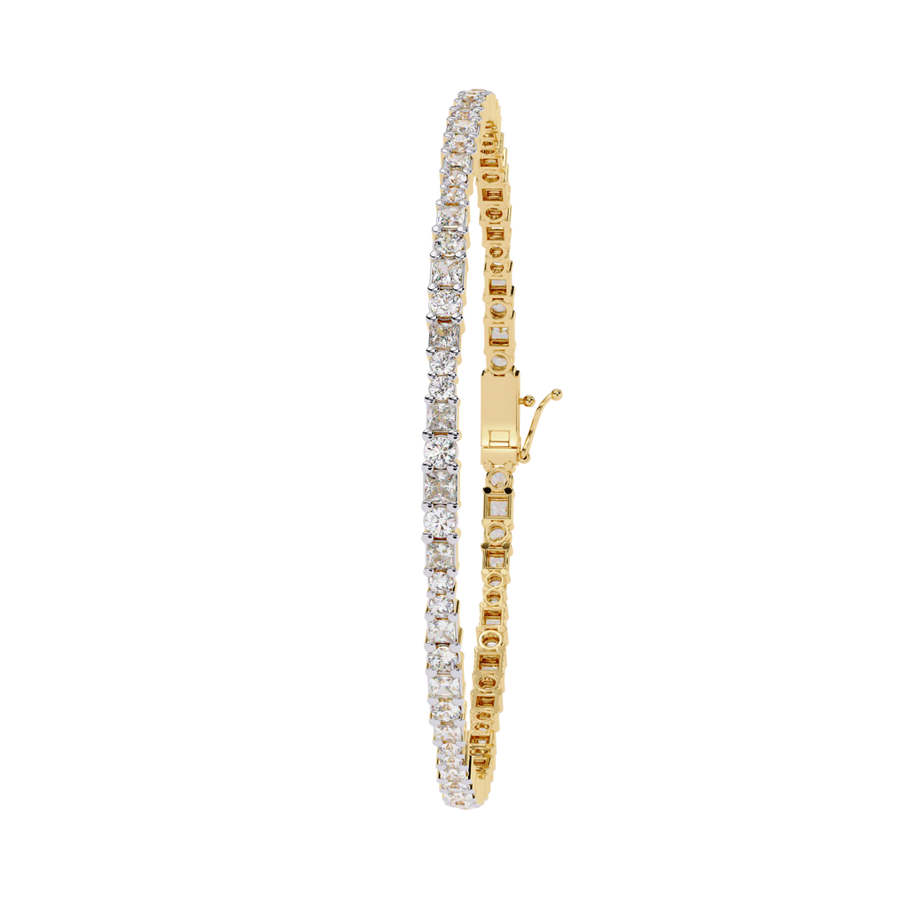 Yellow Gold Alternating Round and Princess Tennis Bracelet