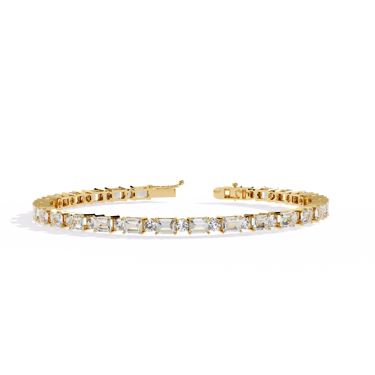 Yellow Gold Emerald and Round Cut Tennis Bracelet