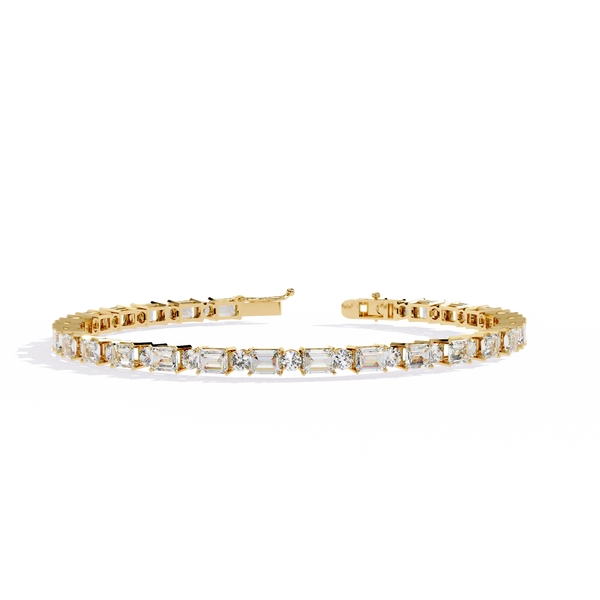 Yellow Gold Emerald and Round Cut Tennis Bracelet