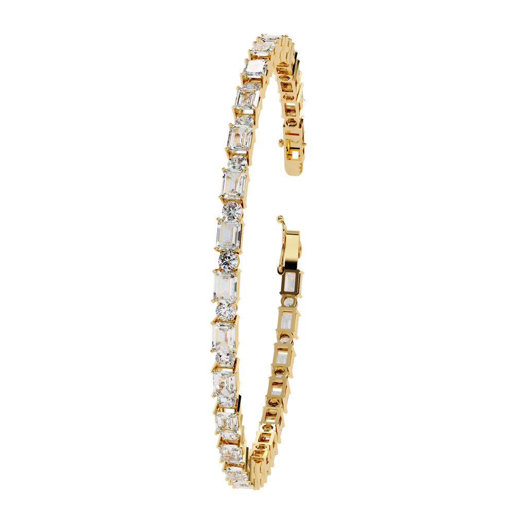 Yellow Gold Emerald and Round Cut Tennis Bracelet