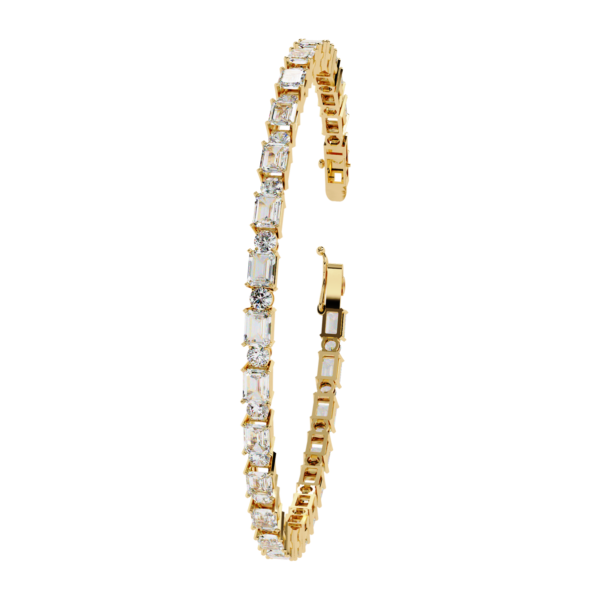 Yellow Gold Emerald and Round Cut Tennis Bracelet