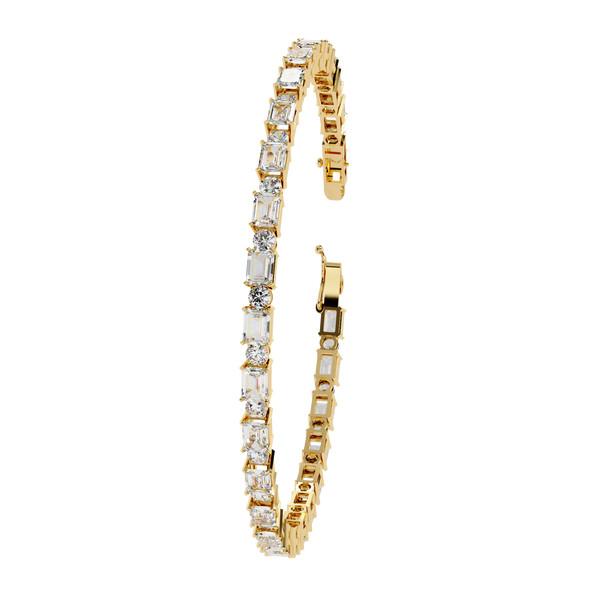 Yellow Gold Emerald and Round Cut Tennis Bracelet