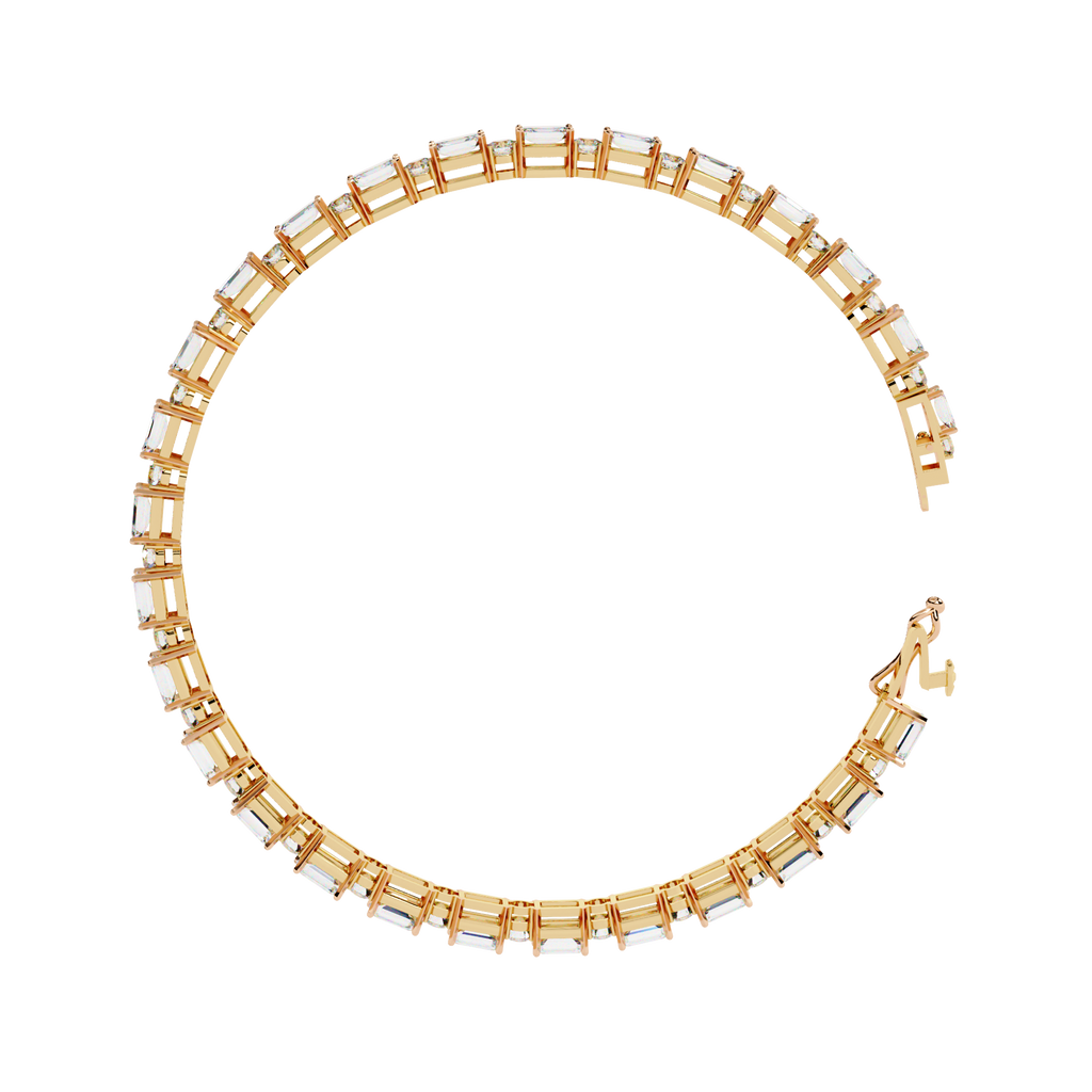 Yellow Gold Emerald and Round Cut Tennis Bracelet