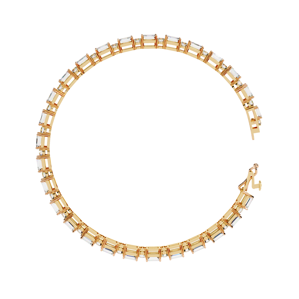 Yellow Gold Emerald and Round Cut Tennis Bracelet