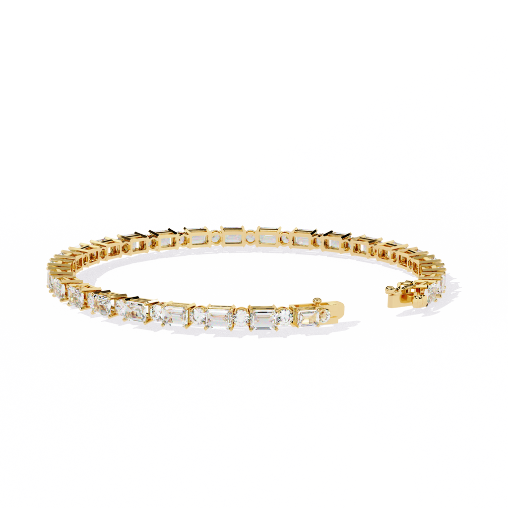 Yellow Gold Emerald and Round Cut Tennis Bracelet