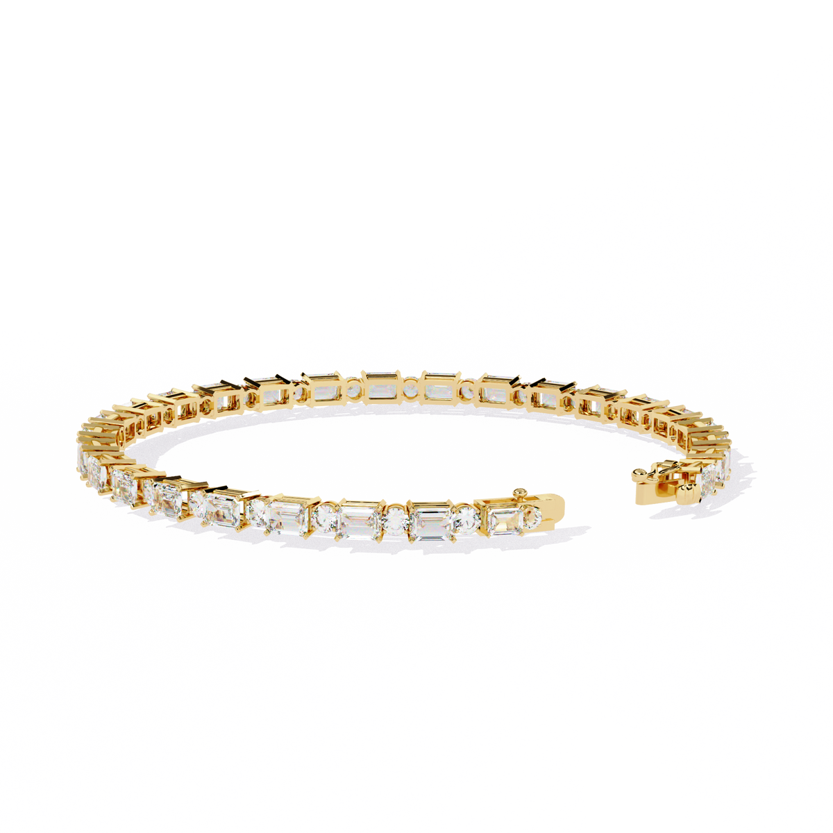 Yellow Gold Emerald and Round Cut Tennis Bracelet