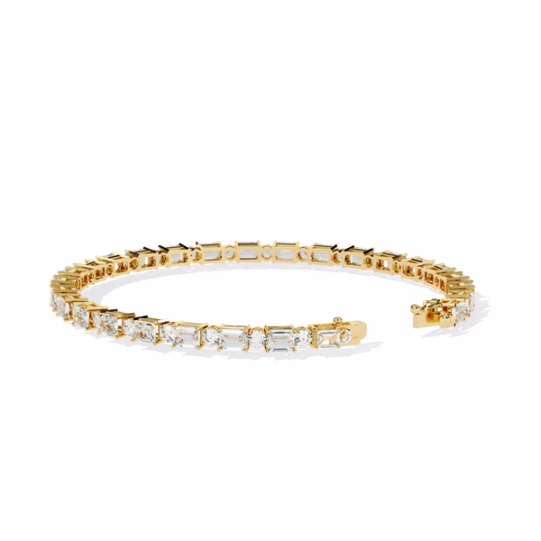 Yellow Gold Emerald and Round Cut Tennis Bracelet