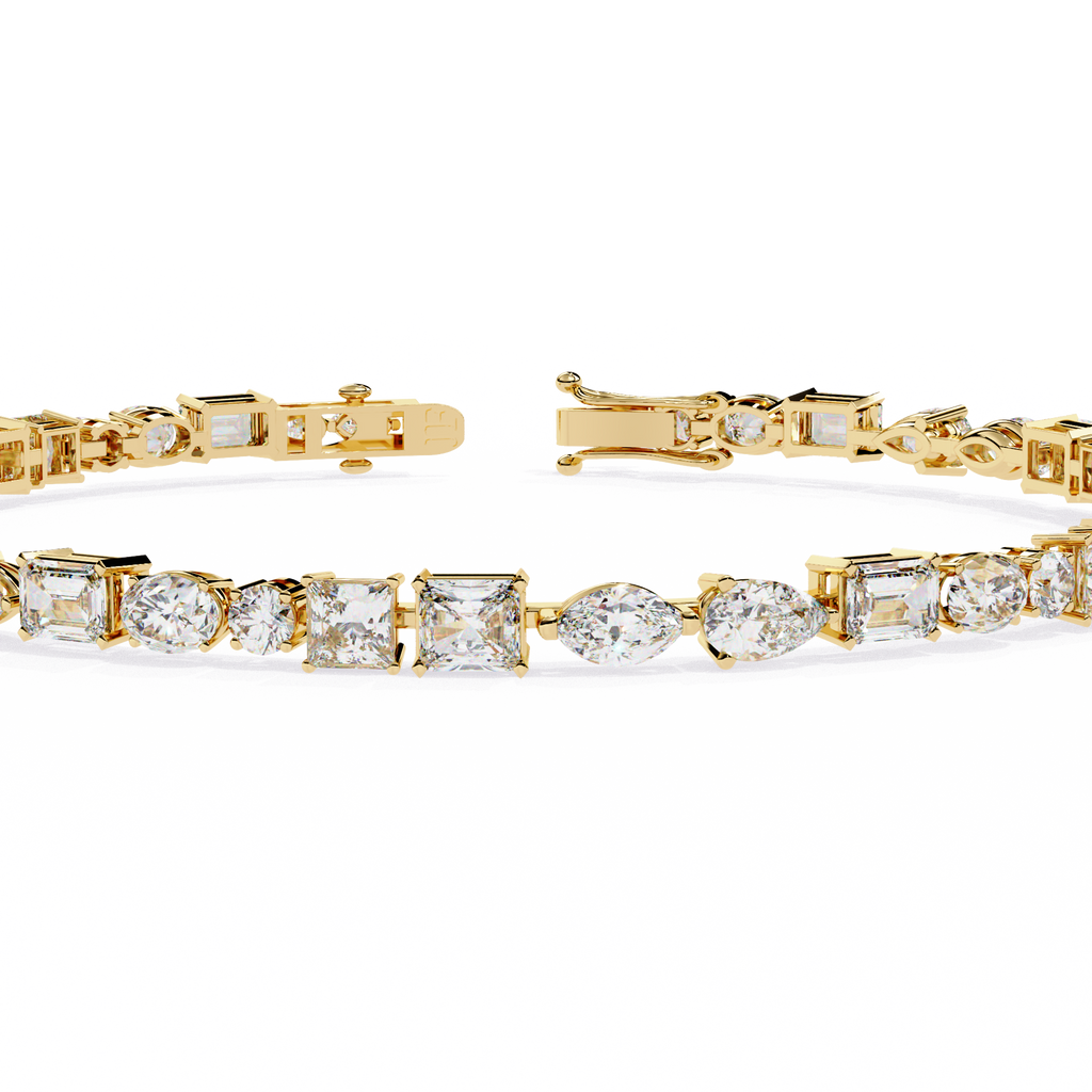 Yellow Gold Multi-Shape Diamond Tennis Bracelet