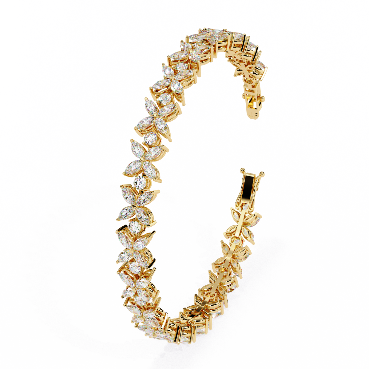 Yellow Gold Marquise Petal Cluster Bracelet