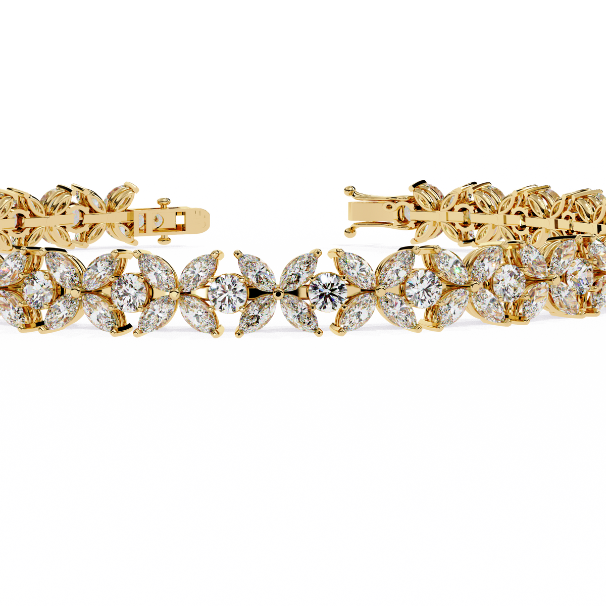Yellow Gold Marquise Petal Cluster Bracelet