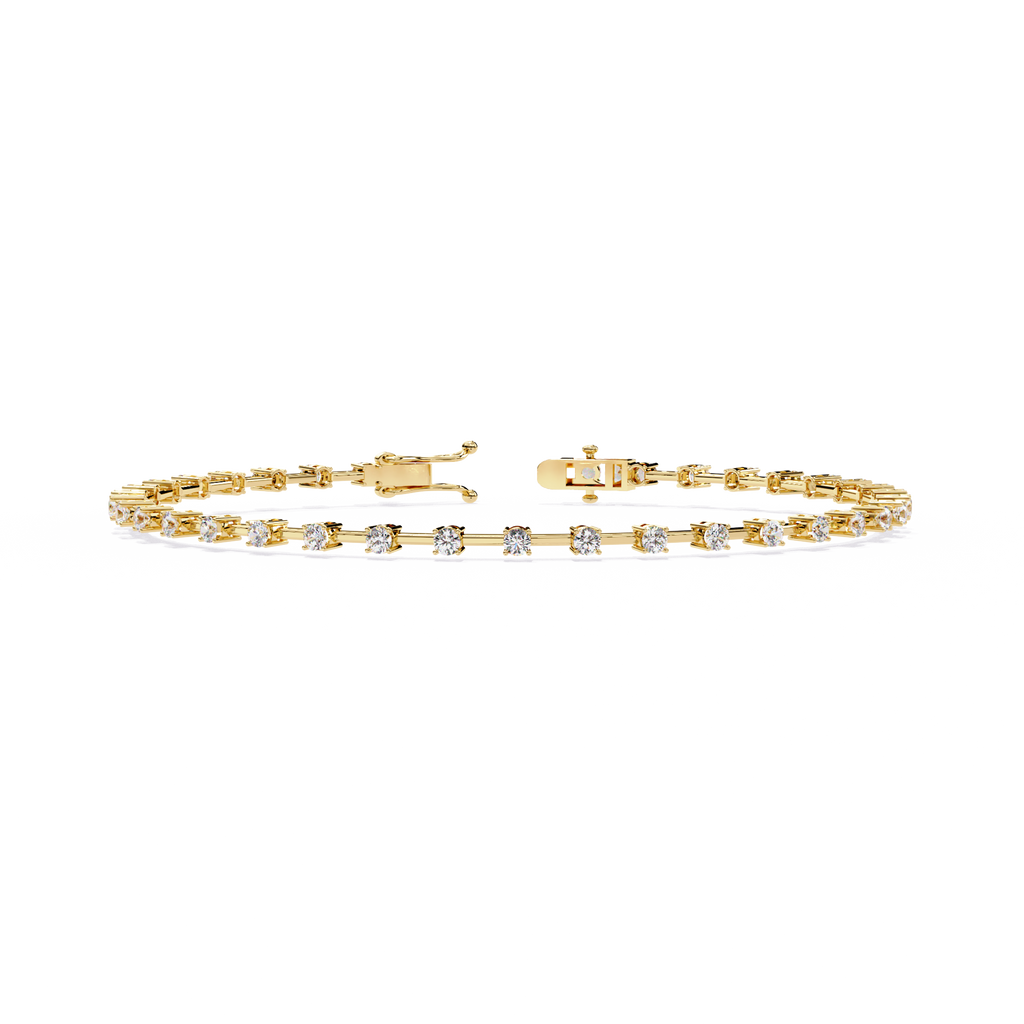 Yellow Gold Bar-Spaced Round Diamond Line Bracelet
