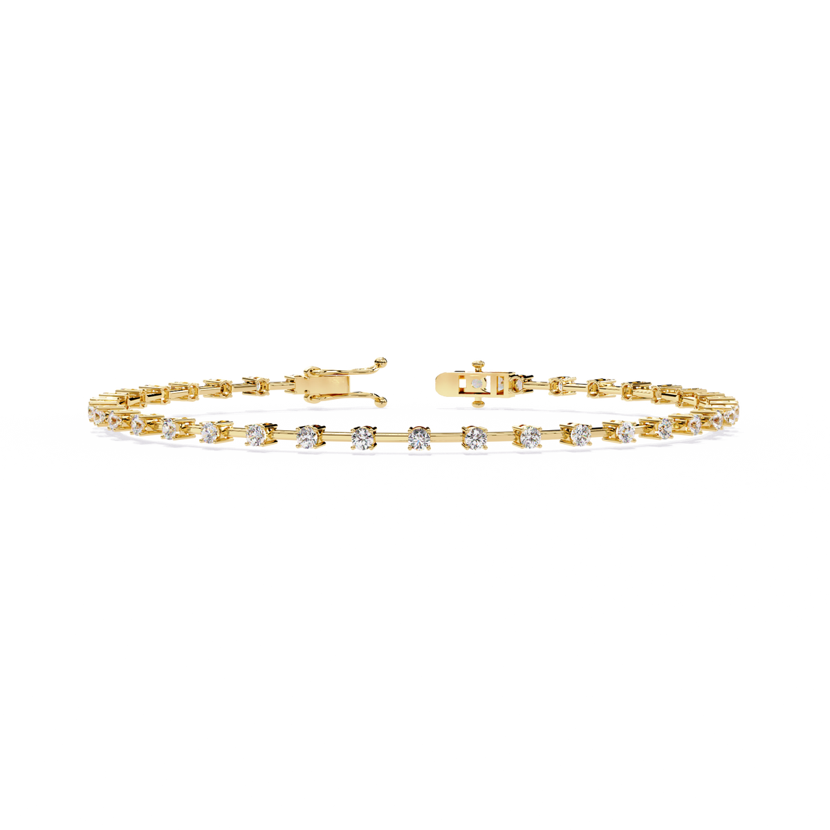 Yellow Gold Bar-Spaced Round Diamond Line Bracelet