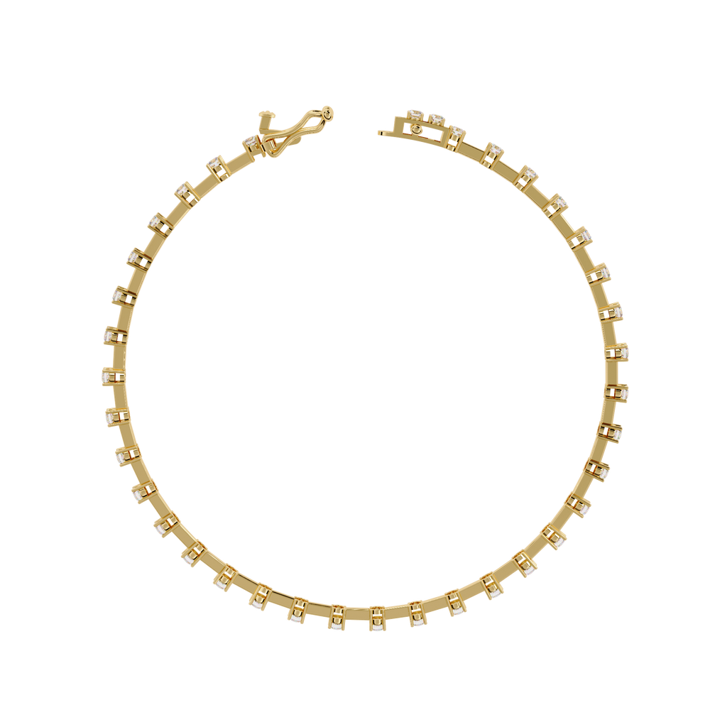 Yellow Gold Bar-Spaced Round Diamond Line Bracelet