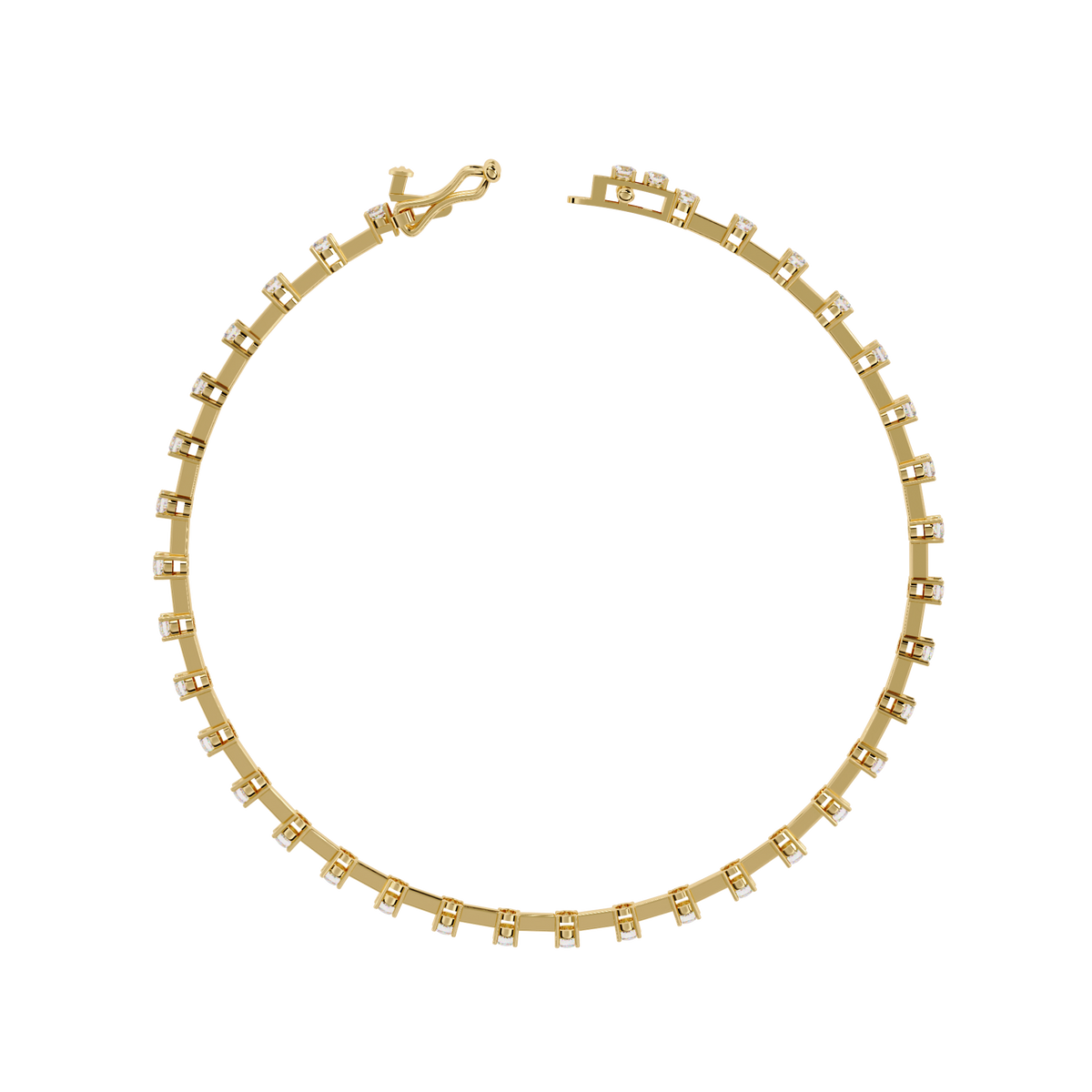 Yellow Gold Bar-Spaced Round Diamond Line Bracelet