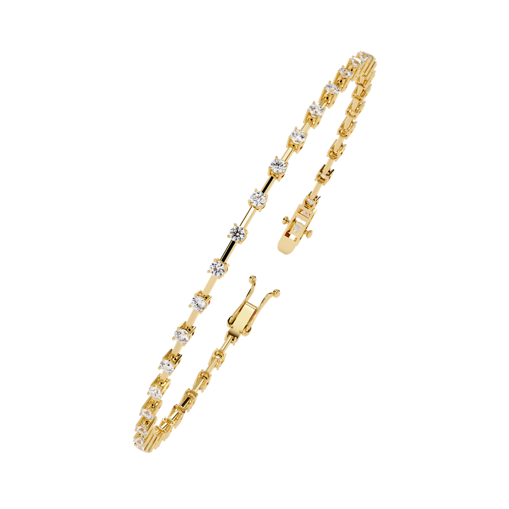 Yellow Gold Bar-Spaced Round Diamond Line Bracelet