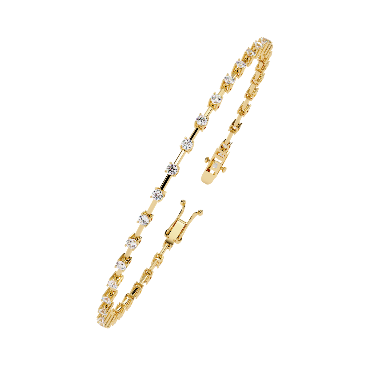 Yellow Gold Bar-Spaced Round Diamond Line Bracelet