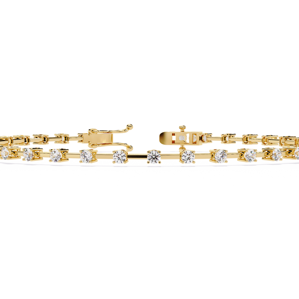 Yellow Gold Bar-Spaced Round Diamond Line Bracelet