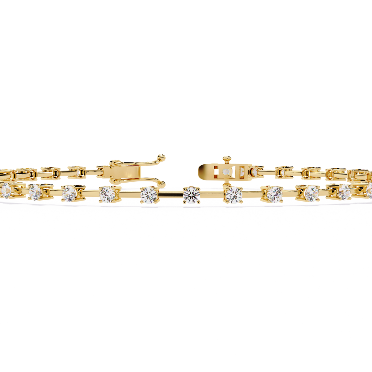 Yellow Gold Bar-Spaced Round Diamond Line Bracelet