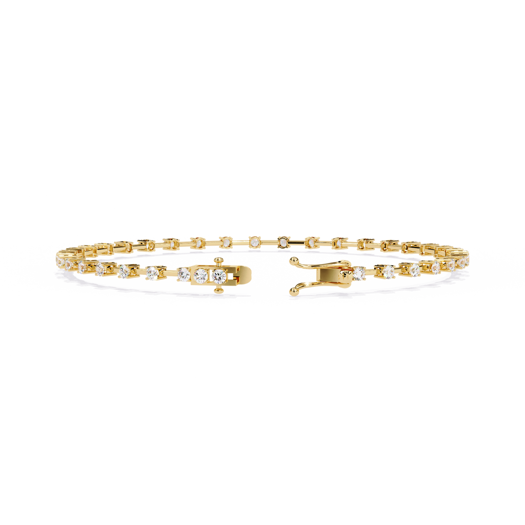 Yellow Gold Bar-Spaced Round Diamond Line Bracelet