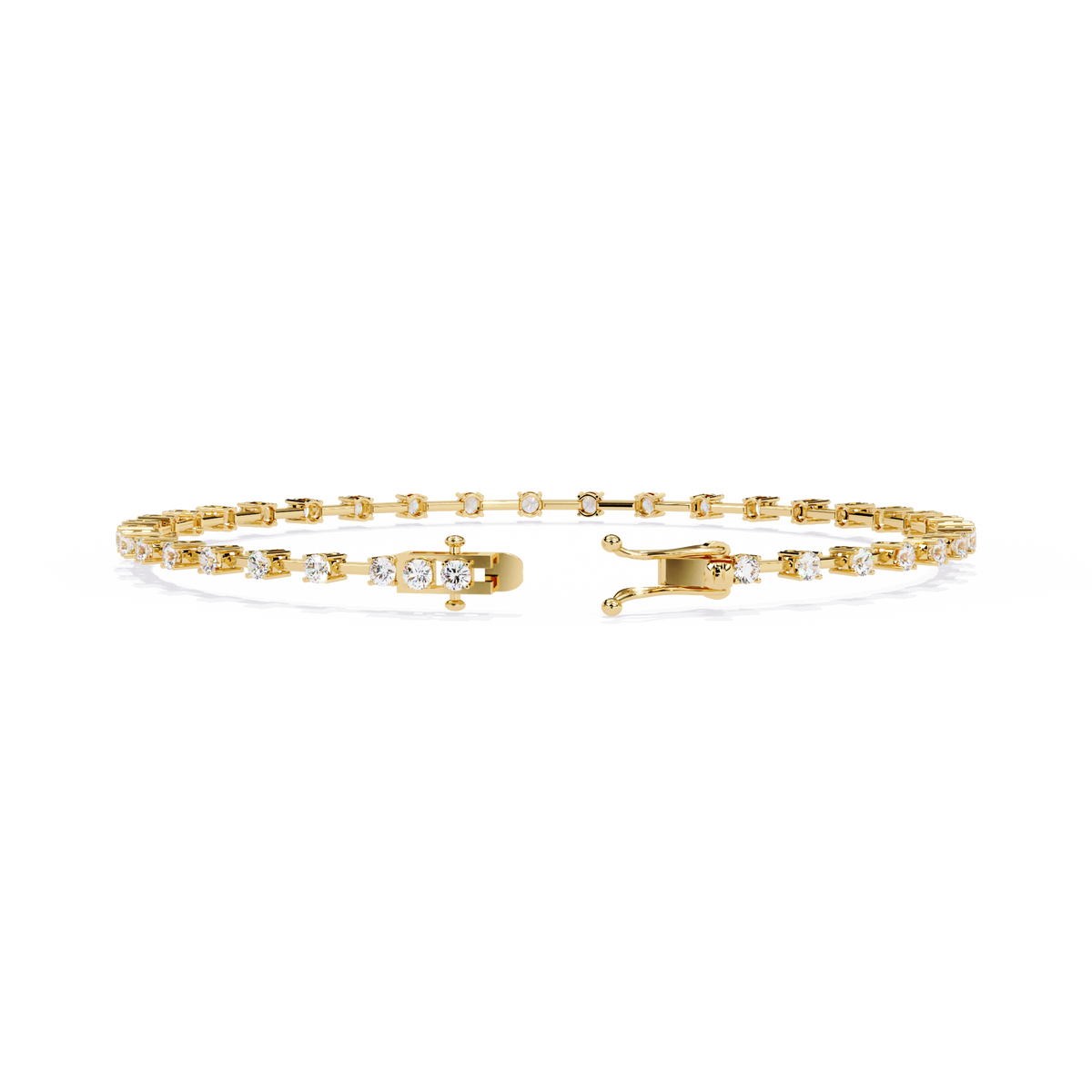 Yellow Gold Bar-Spaced Round Diamond Line Bracelet