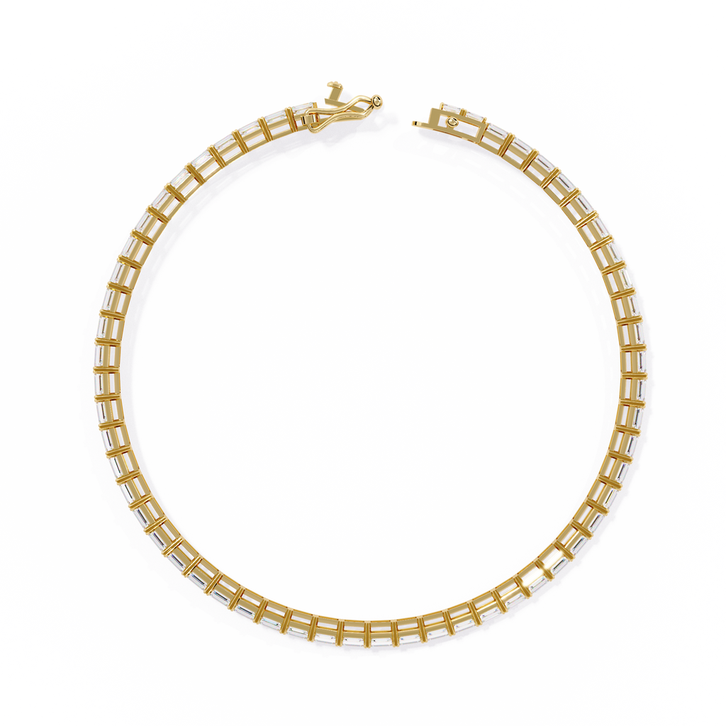 Yellow Gold East-West Emerald Cut Tennis Bracelet