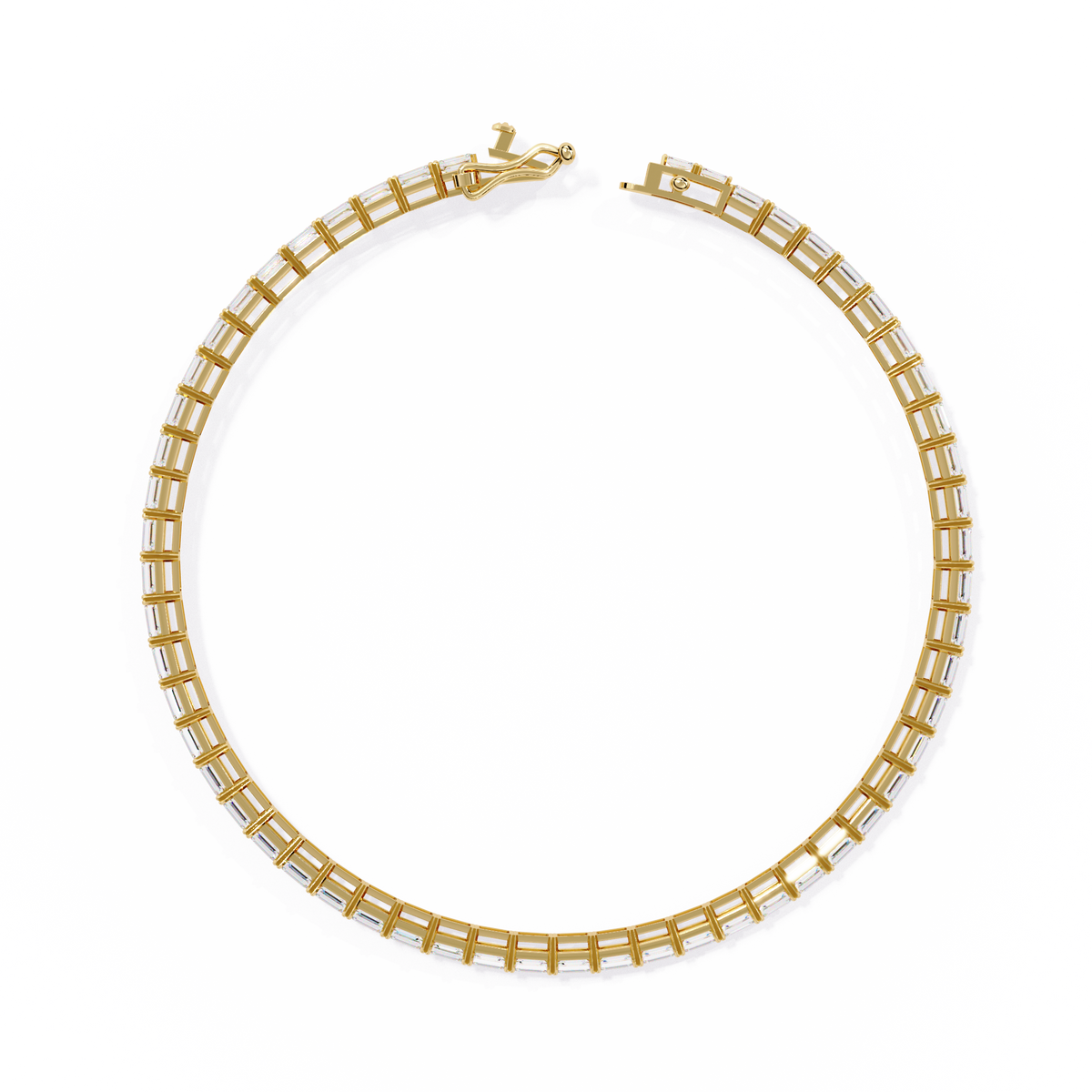 Yellow Gold East-West Emerald Cut Tennis Bracelet