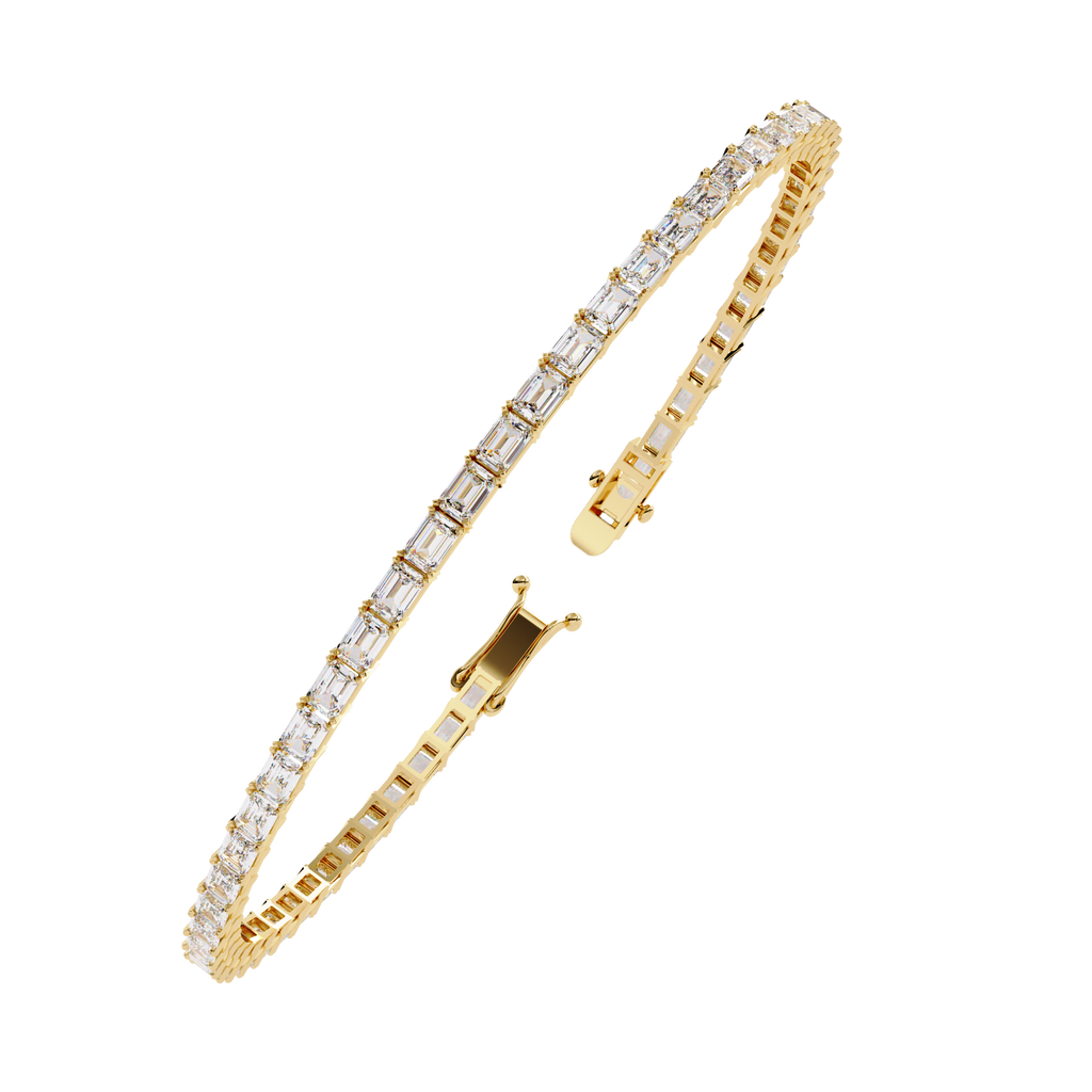 Yellow Gold East-West Emerald Cut Tennis Bracelet