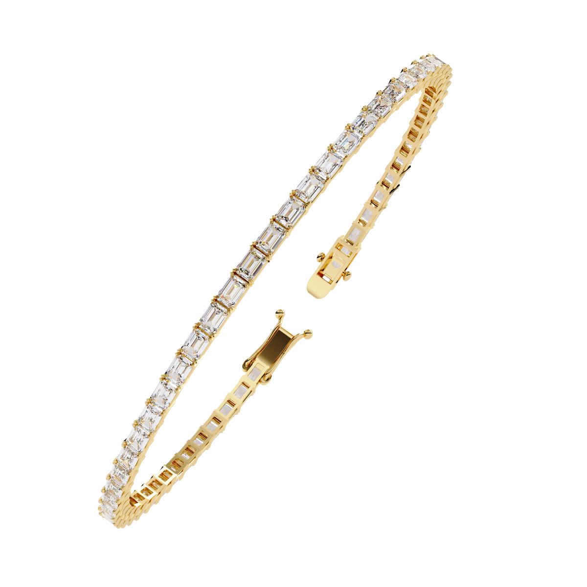 Yellow Gold East-West Emerald Cut Tennis Bracelet