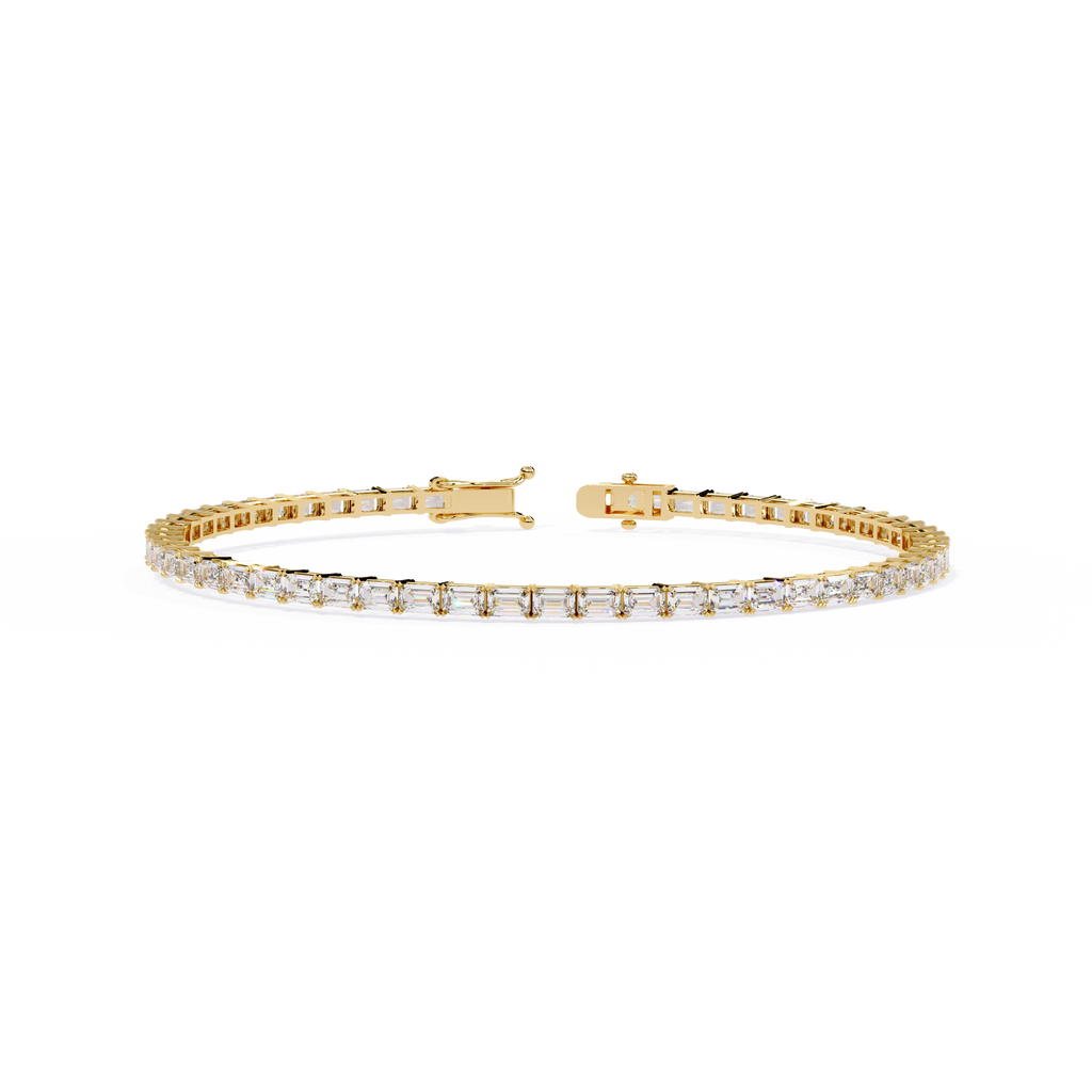 Yellow Gold East-West Emerald Cut Tennis Bracelet