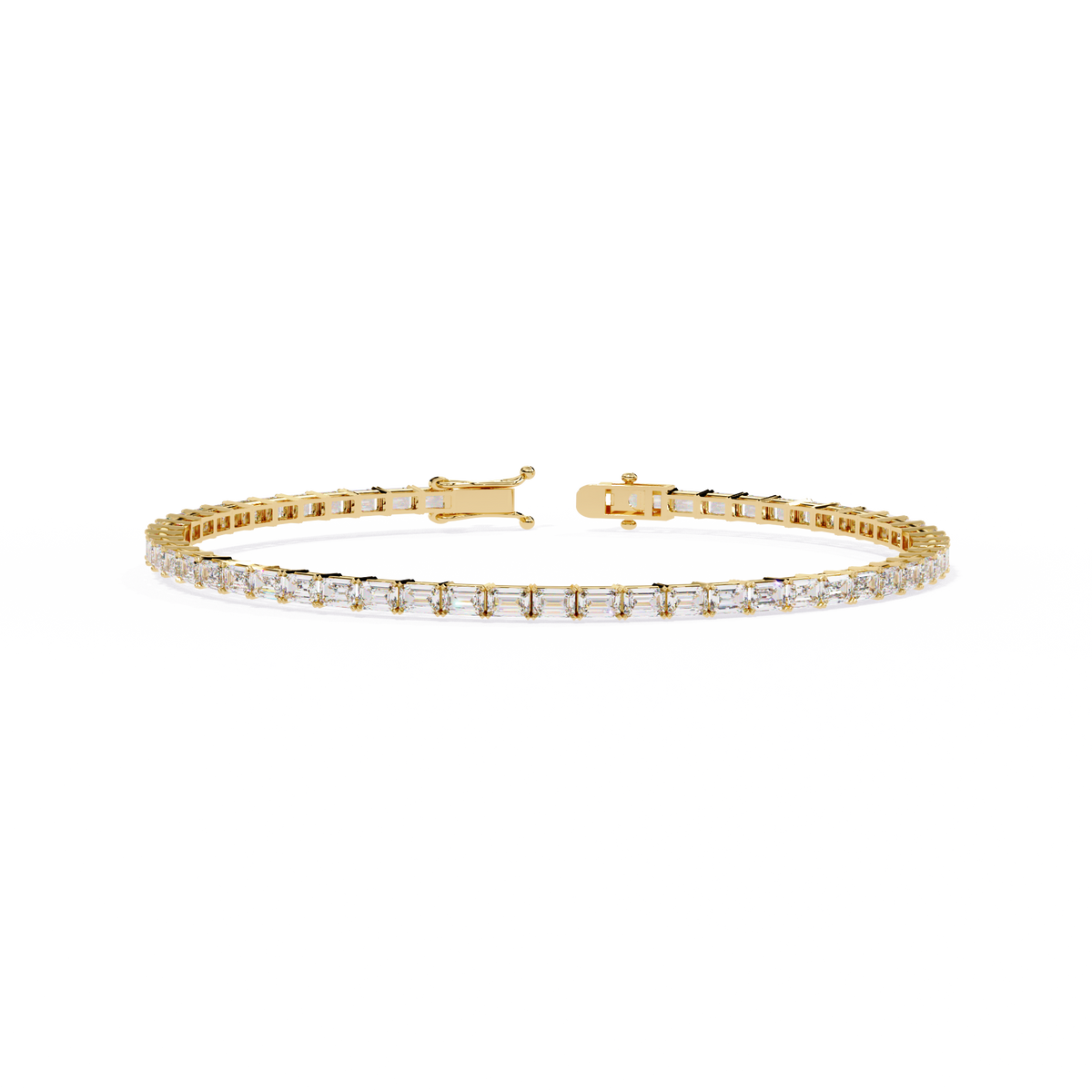 Yellow Gold East-West Emerald Cut Tennis Bracelet
