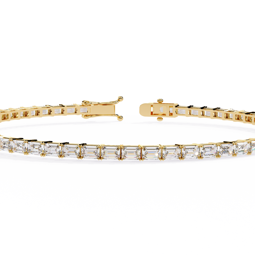 Yellow Gold East-West Emerald Cut Tennis Bracelet