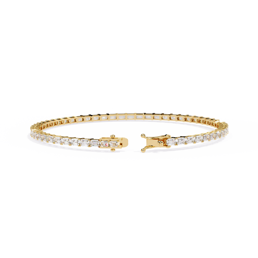 Yellow Gold East-West Emerald Cut Tennis Bracelet