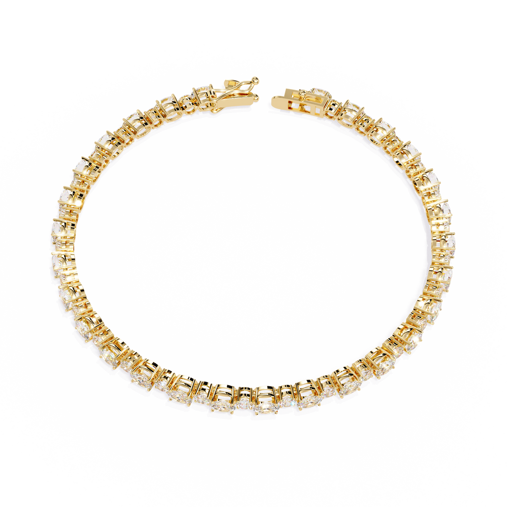 Yellow Gold Alternating Oval and Round Tennis Bracelet