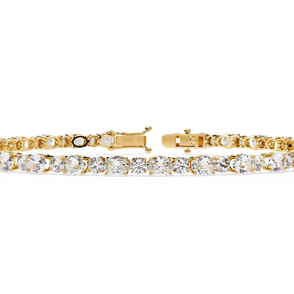 Yellow Gold Alternating Oval and Round Tennis Bracelet