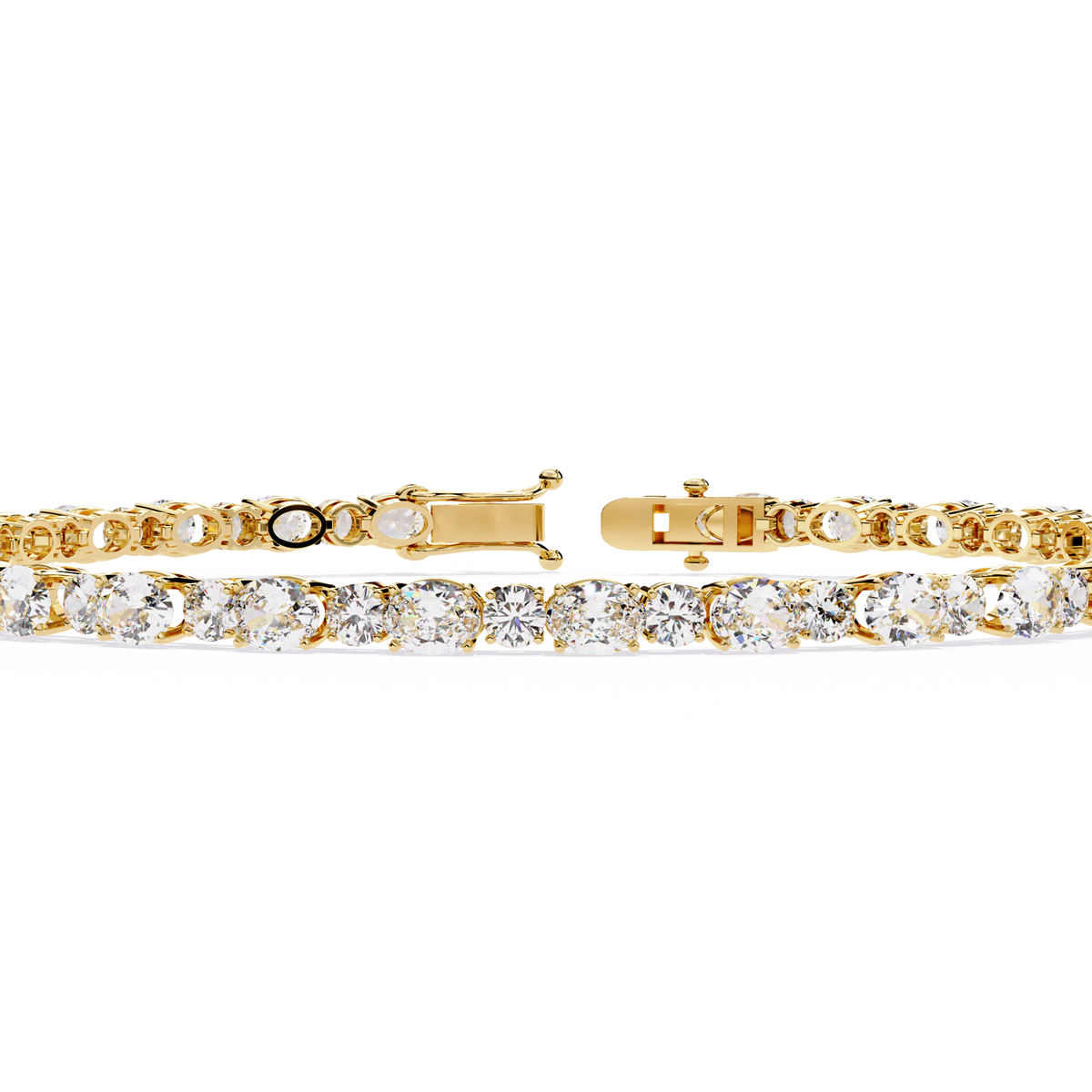 Yellow Gold Alternating Oval and Round Tennis Bracelet