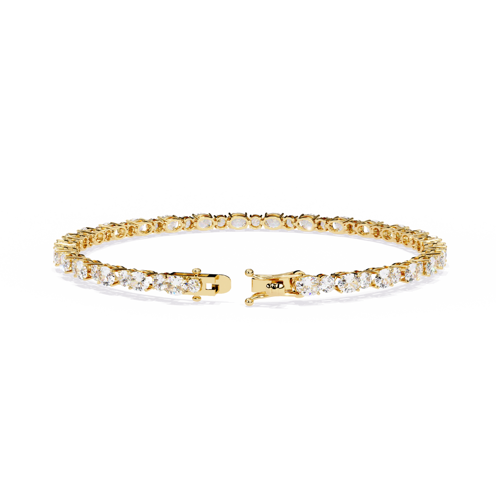 Yellow Gold Alternating Oval and Round Tennis Bracelet