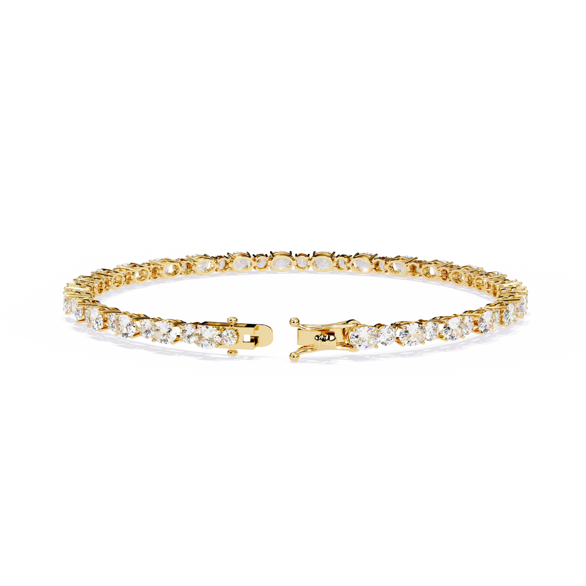 Yellow Gold Alternating Oval and Round Tennis Bracelet