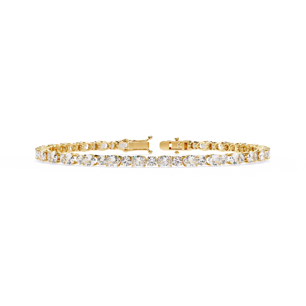 Yellow Gold Alternating Oval and Round Tennis Bracelet
