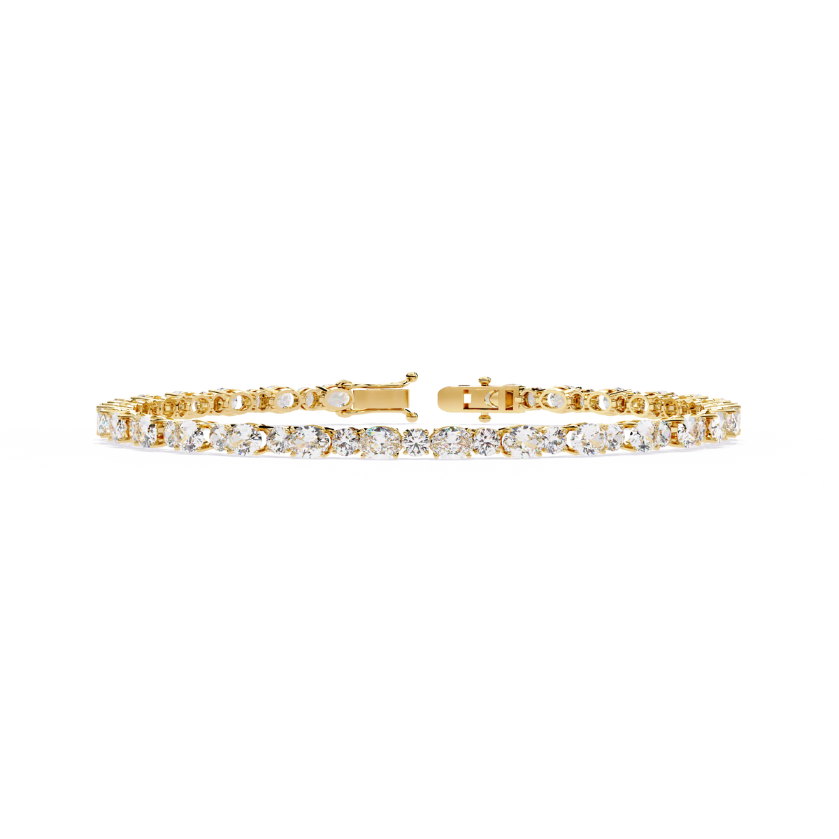 Yellow Gold Alternating Oval and Round Tennis Bracelet